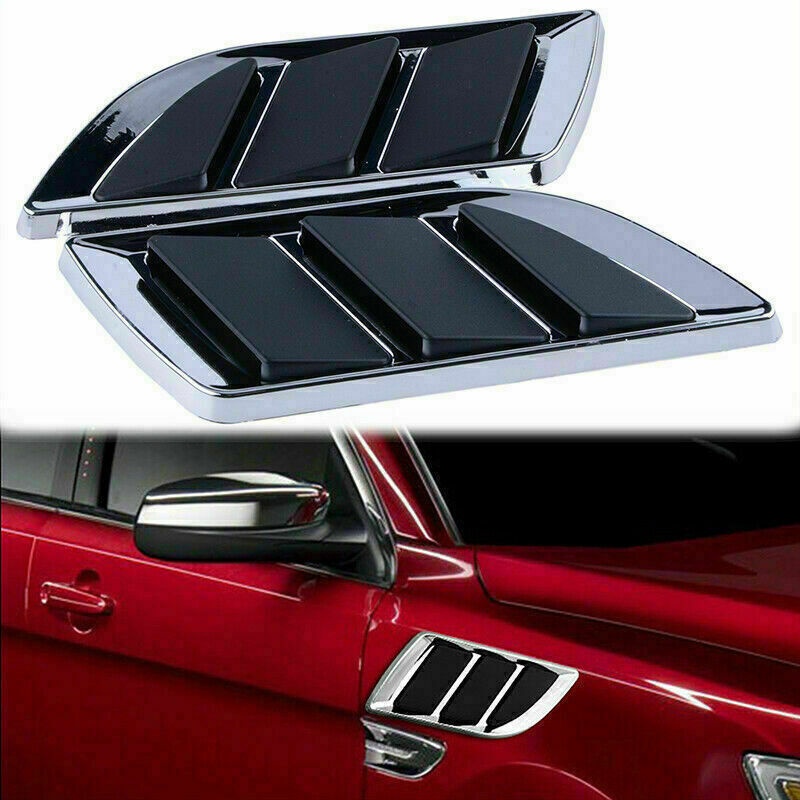 1 Par Preto E Prata Autocolantes De Ventilação Do Fluxo De Ar Carro 3D Entrada Universal Turbo Decal