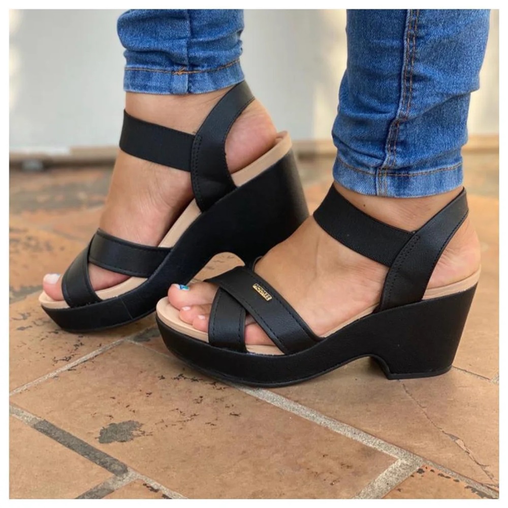 Sandalia Feminina Modare Plataforma Conforto Salto Grosso Meia Pata Leve Festa Elastico 7137117