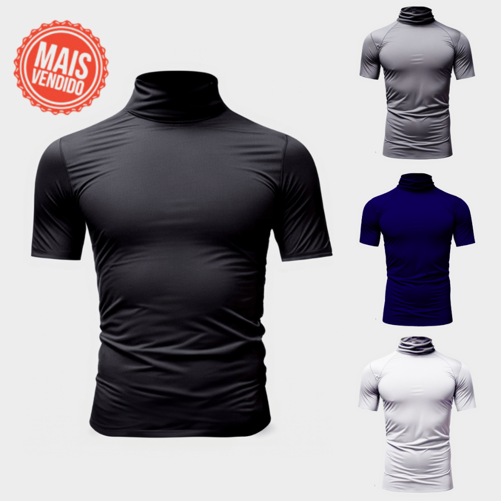 Camiseta Curta Gola Alta Proteção Solar 50+ Várias Cores