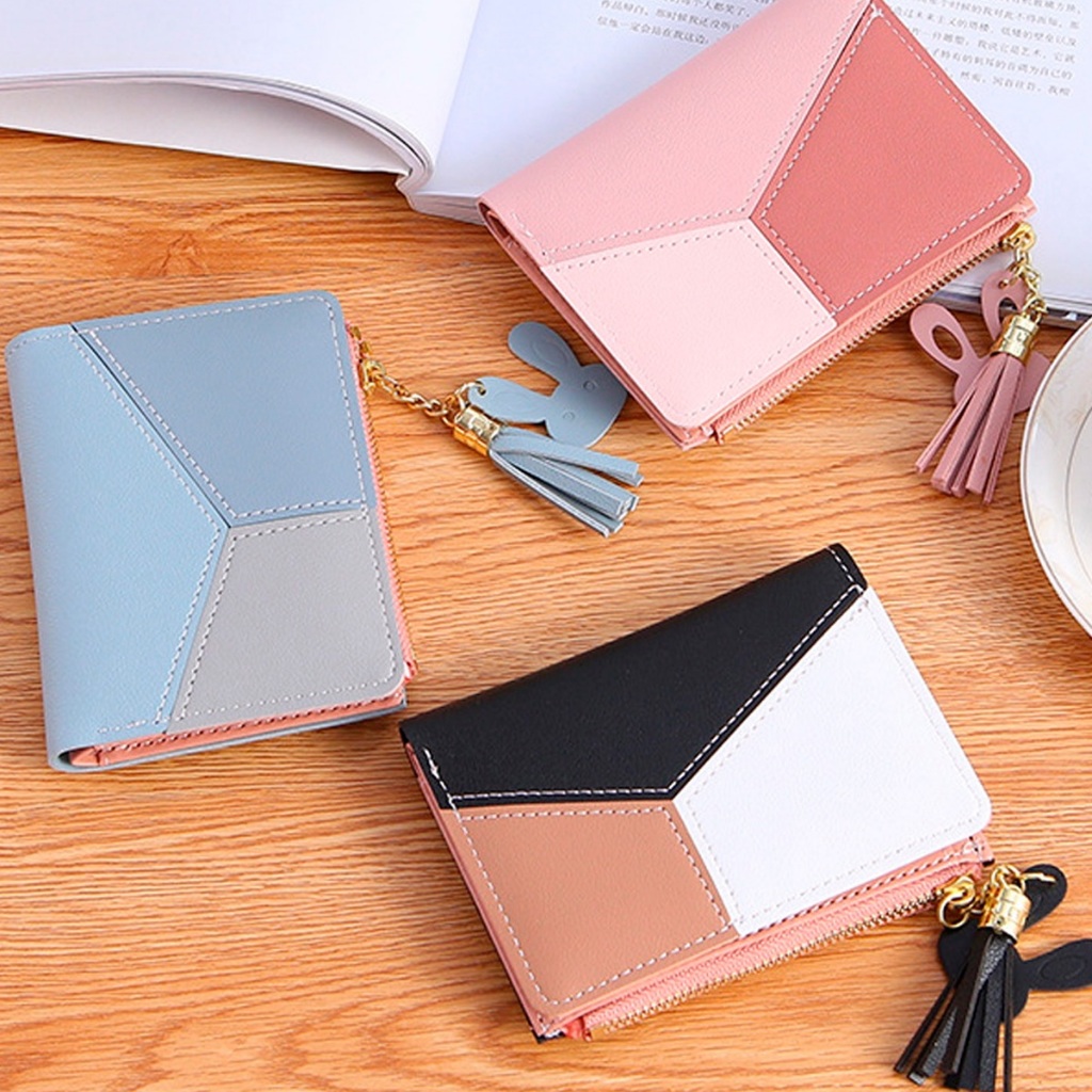 Carteira De Mão Feminina Bloco de cores Forma Com Zipper