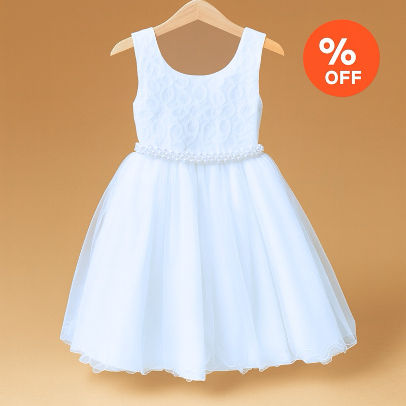 Vestido Branco Midi Dama de Honra Infantil Florista com Busto de Renda FestaTule Rodado REF2043