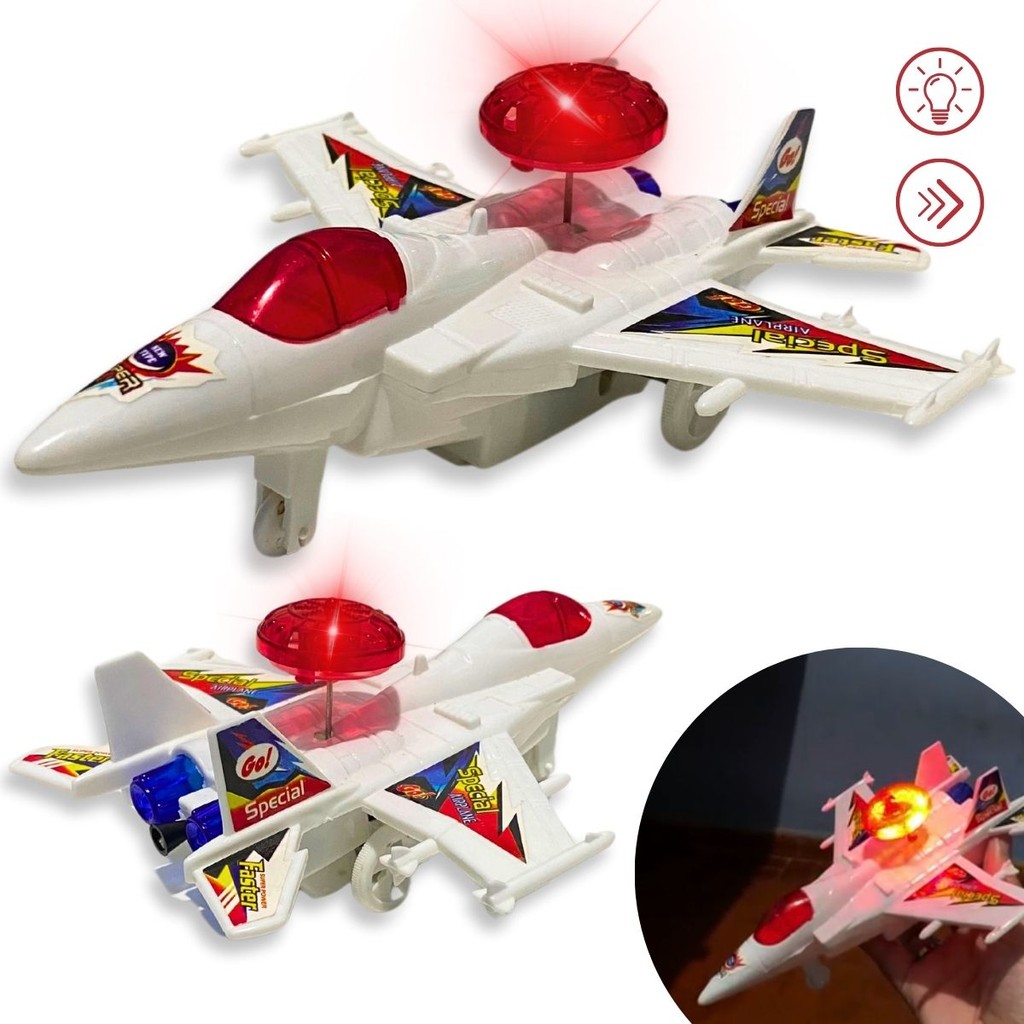 Brinquedo Infantil Avião A Corda Movimenta E Anda Com Luzes