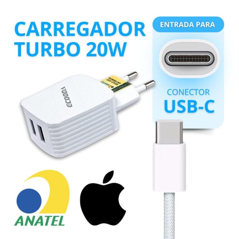 Carregador Turbo Tipo C Fonte USB 1m PD 20w Carreg
