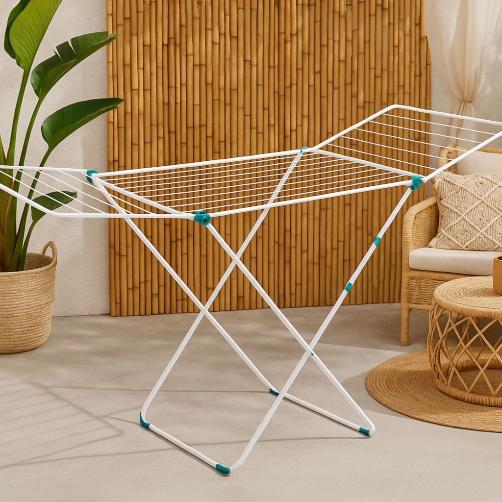 Varal De Chão Inox Reforçado Secalux Com Abas Dobrável Portátil Grande Roupas Apartamento