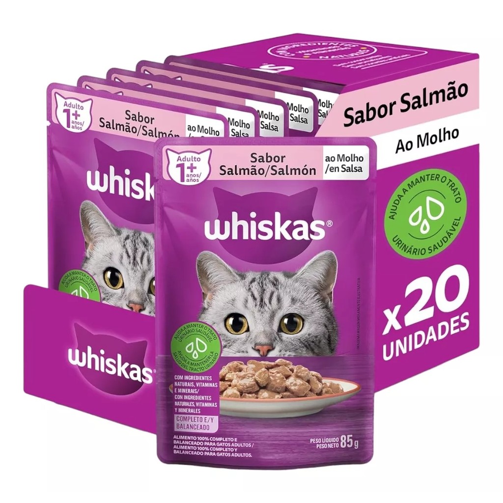 KIT C/ 20 UN Sache Whiskas Adulto Salmão 85g