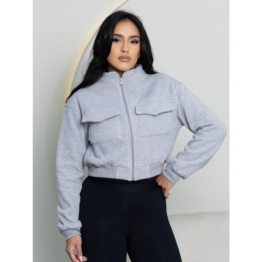 Moletom Casaco Feminino de Manga Longa com Zíper para Outono-Inverno 43B