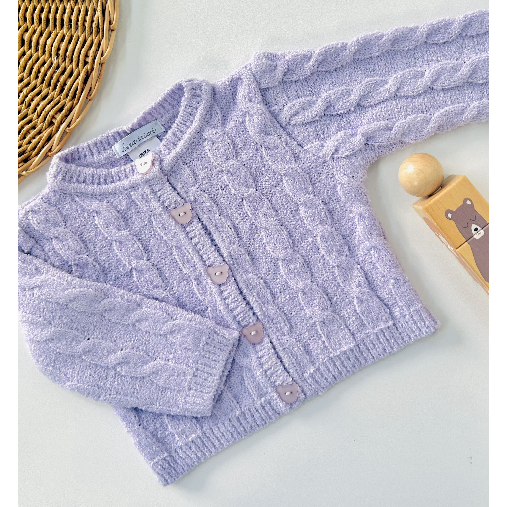 Casaquinho de Bebê em Tricot Infantil Menino e Menina Trança Outono Inverno Fio Mousse Botão Urso