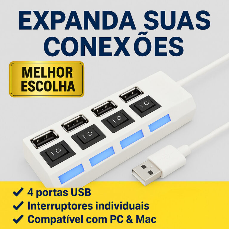 Hub USB 4 Portas Adaptador Divisor Teclado Mouse P
