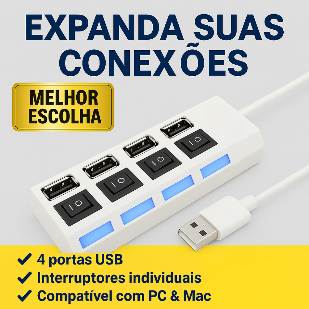 Hub USB 4 Portas Adaptador Divisor Teclado Mouse Pen Drive Impressora Pc Notebook