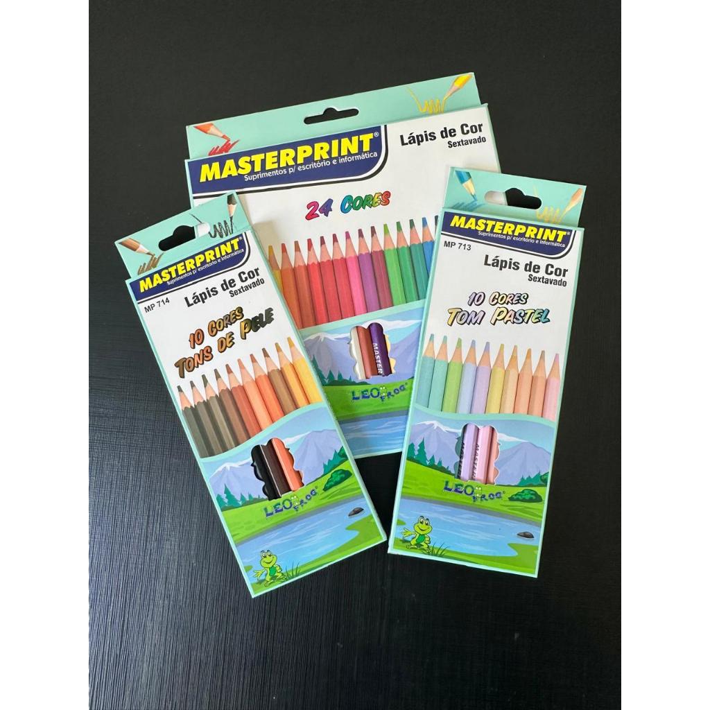 Kit 44 Lápis de Cor (24 CORES + 10 Cores Tom Pastel +10 Cores Tons de Pele) Escolar Sextavado