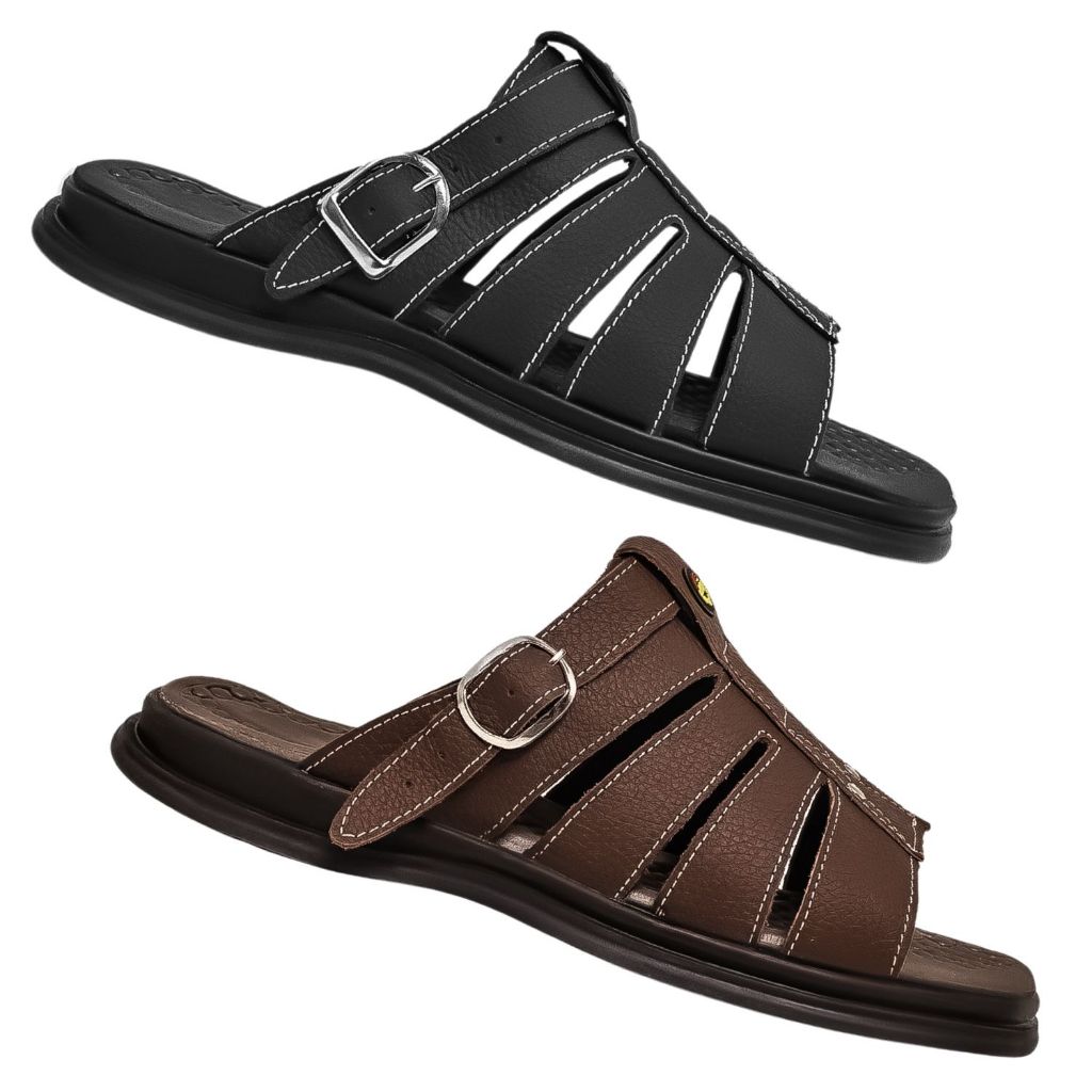 Kit 2 Pares Sandálias Chinelo Franciscana Masculino de Couro Legitimo Ortopédico Envio Imediato