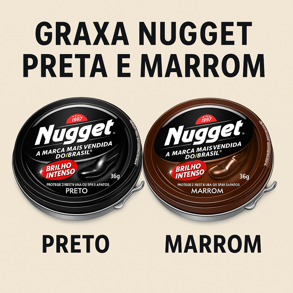 Kit Nugget graxa para sapato | Brilho e Proteção | 36 gramas | Preto e Marrom
