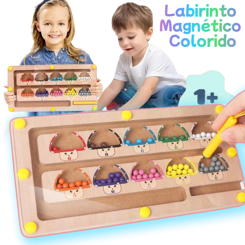 Jogos Labirinto Magnético Montessori de Madeira – Classificação de Cores para Criança / Infantil Bri