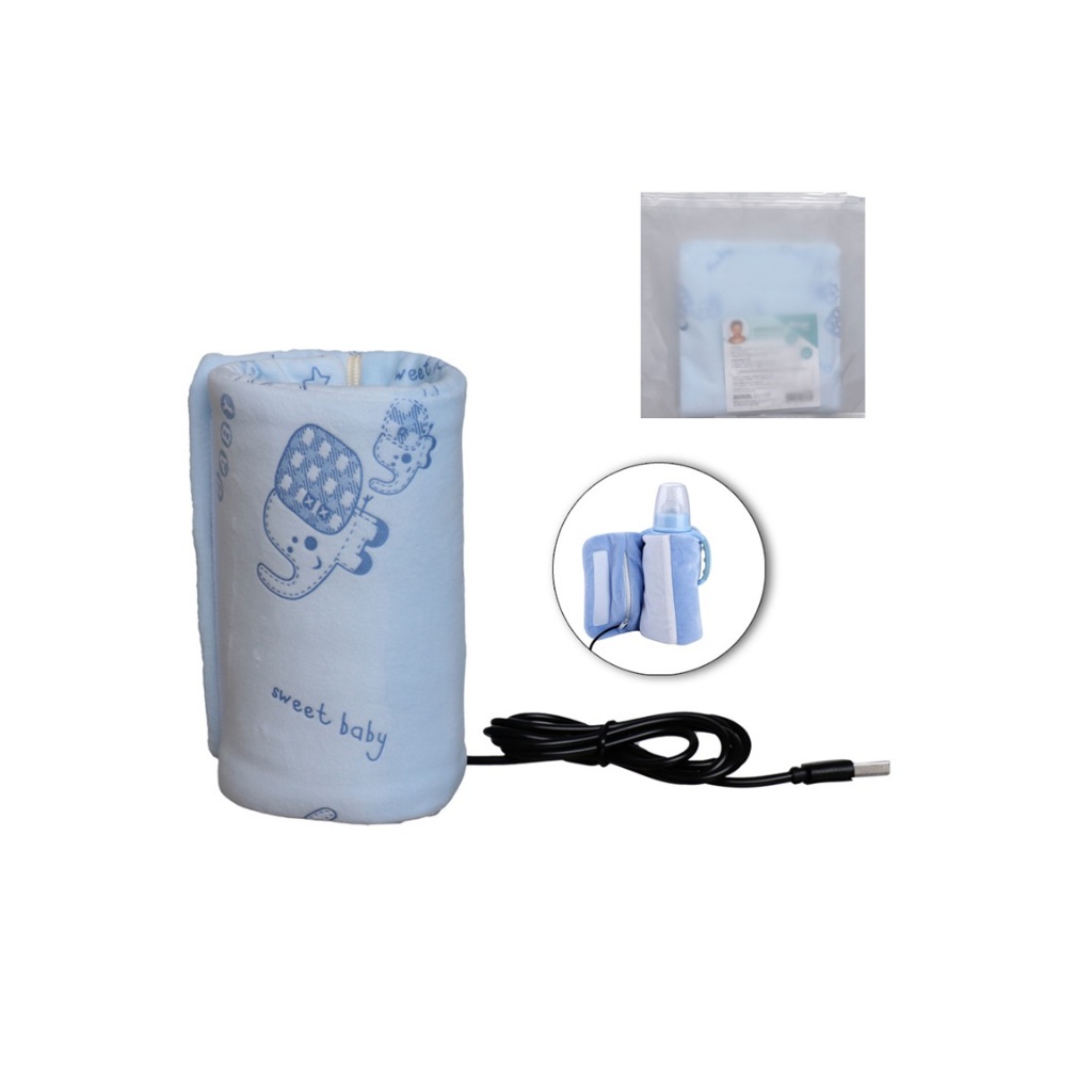 AQUECEDOR MAMADEIRA ROSA COM ZIPER + VELCRO CABO USB 28X14,5CM COR AZUL