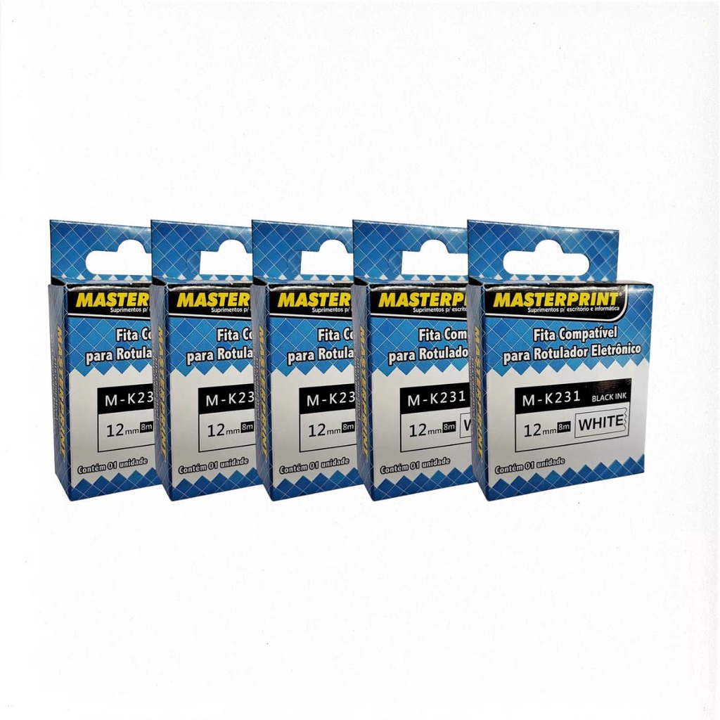 Kit 5 Fitas Compatíveis para Rotulador Eletrônico Brother M-K231 12mm x 8m – Masterprint