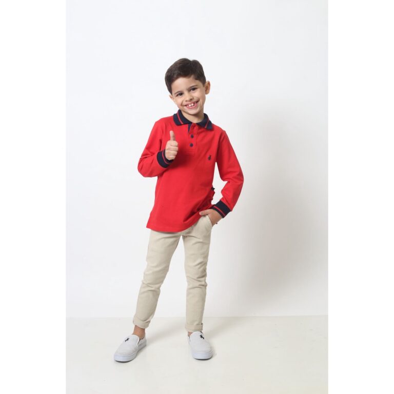Camisa Polo ou Body Infantil Vermelho Manga Longa 
