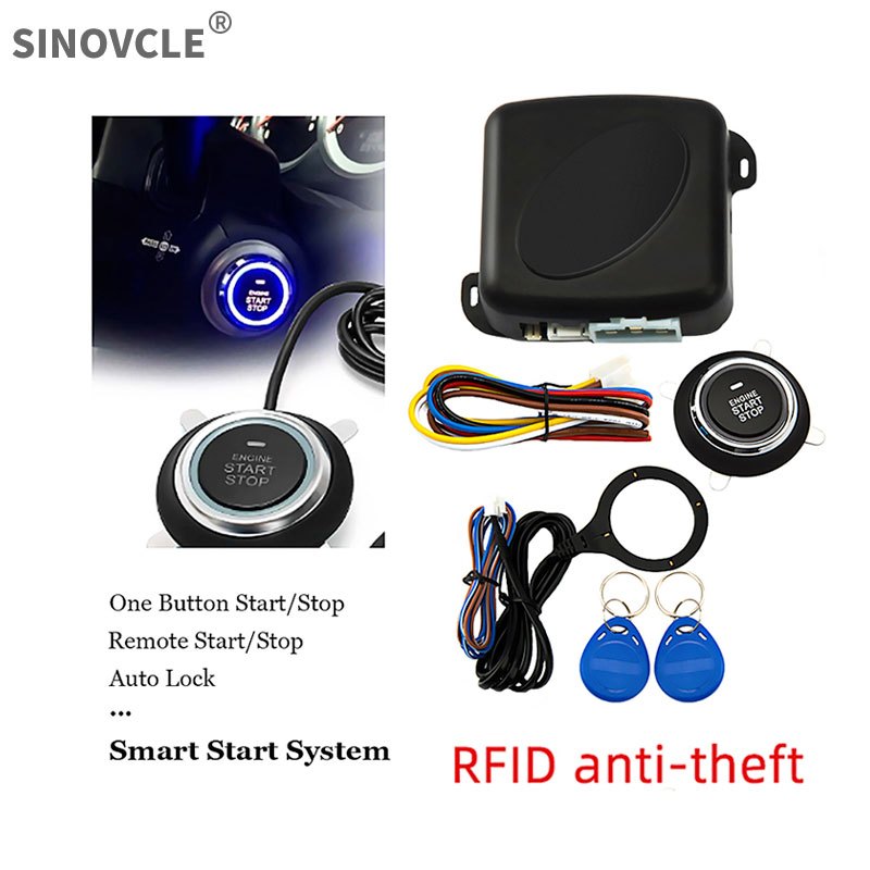 Alarme Automotivo Start Stop Botão Anti-roubo Com RFID Kit Universal Um Botão Arranque 12V