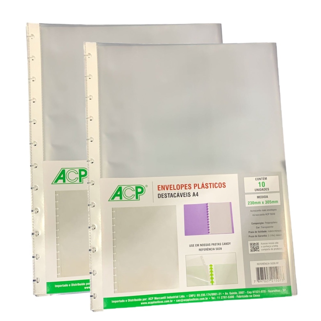 Refil de Envelopes Plásticos Para Pasta Catalogo inteligente 20 Unidades A4