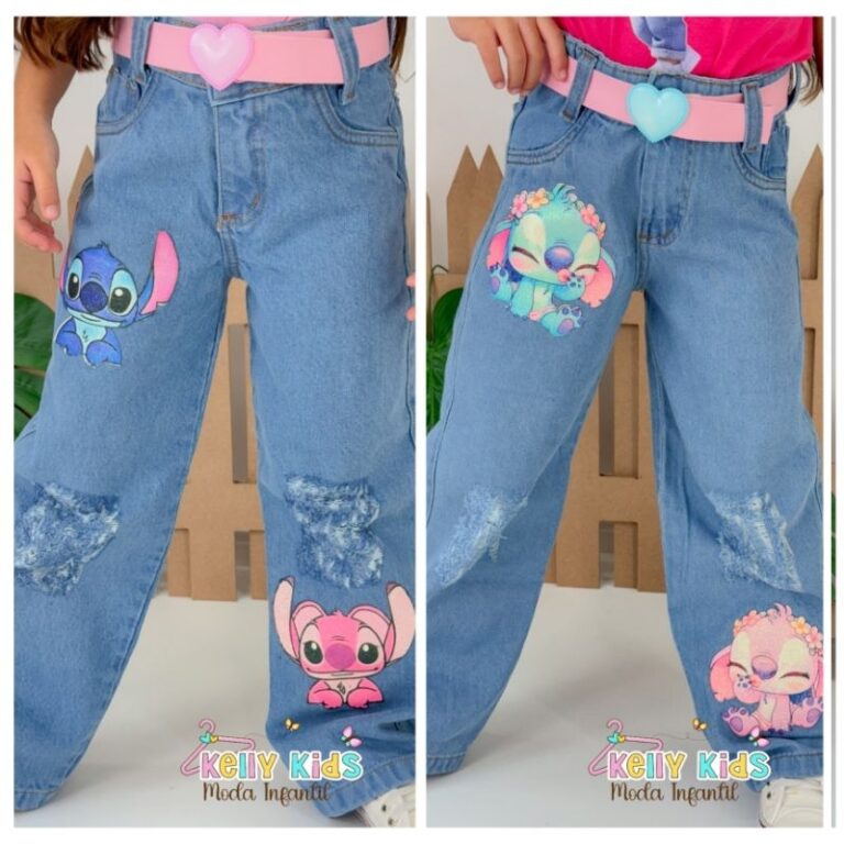 Calça jeans infantil com Cinto Wide Leg Minnie e 