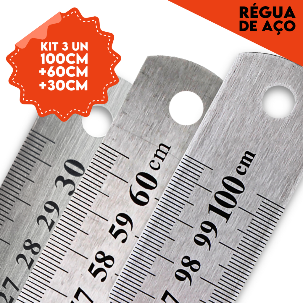 Régua De Metal – Aço Inox – 30 Cm/ 60 Cm/ 1 Metro – BNVT