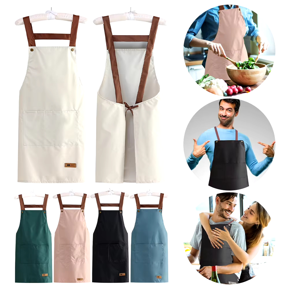 Avental de cozinha resistente a óleo e água, com grandes bolsos frontais e babador ajustável para o