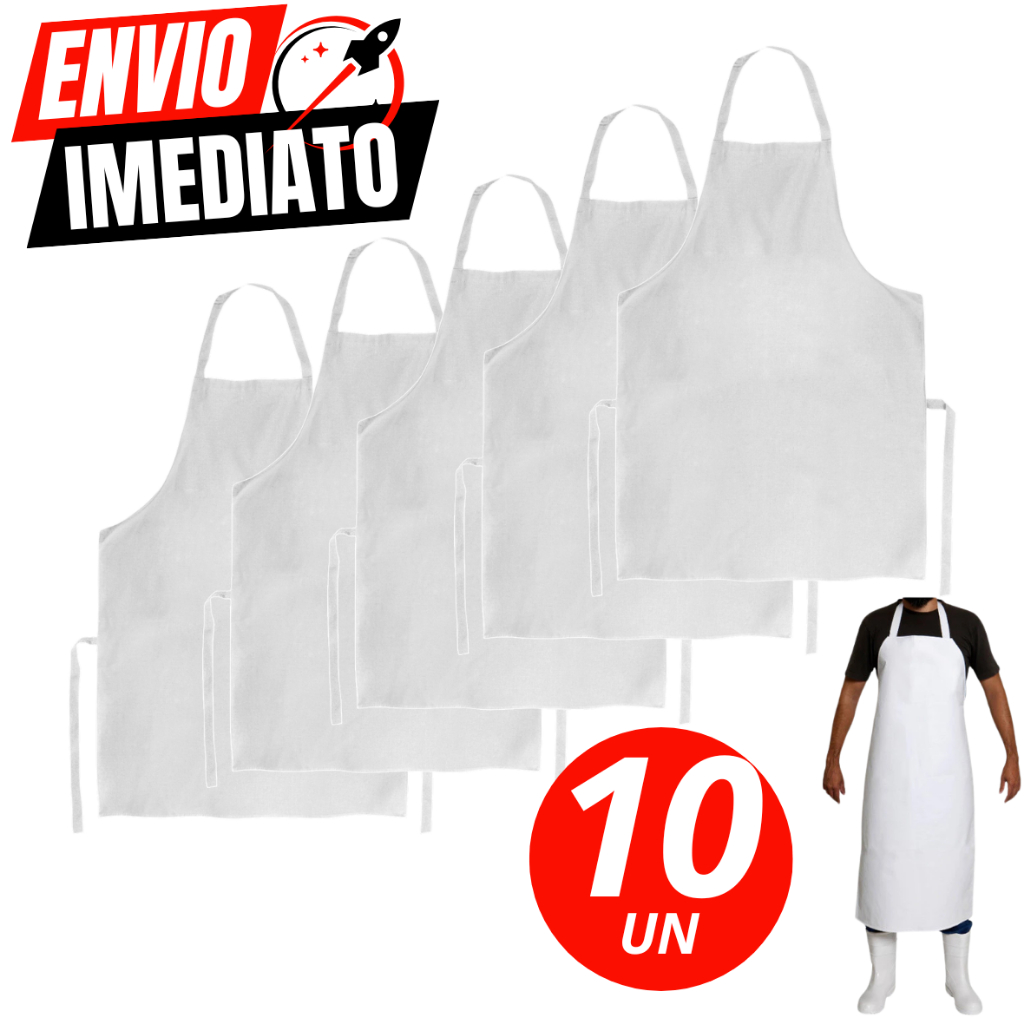 Kit 10 Avental De Oxford Branco Engate Rápido Cozinha Açougueiro Churrasqueiro Peixaria Garçom