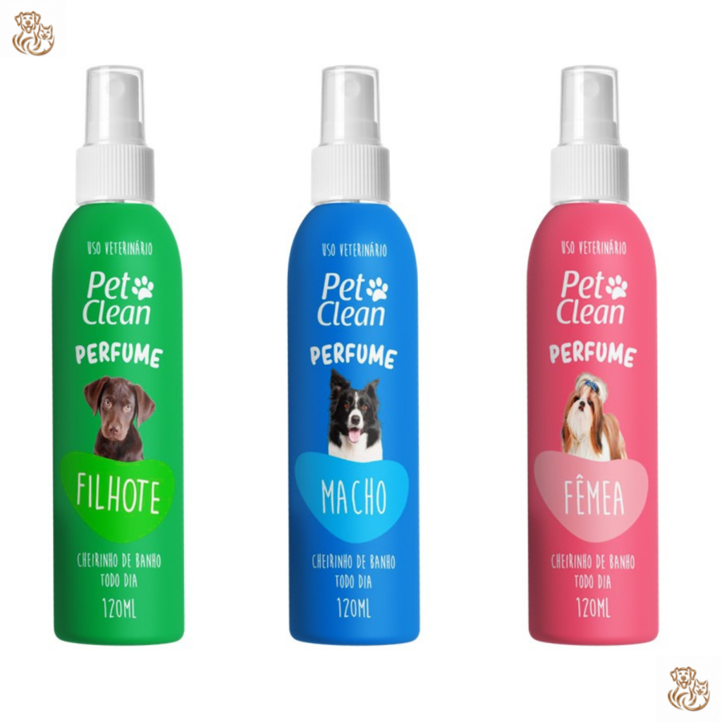 Perfume para Cachorro Cães e Gatos Pet Clean 120mL  Fragrâncias Macho, Fêmea e Filhotes
