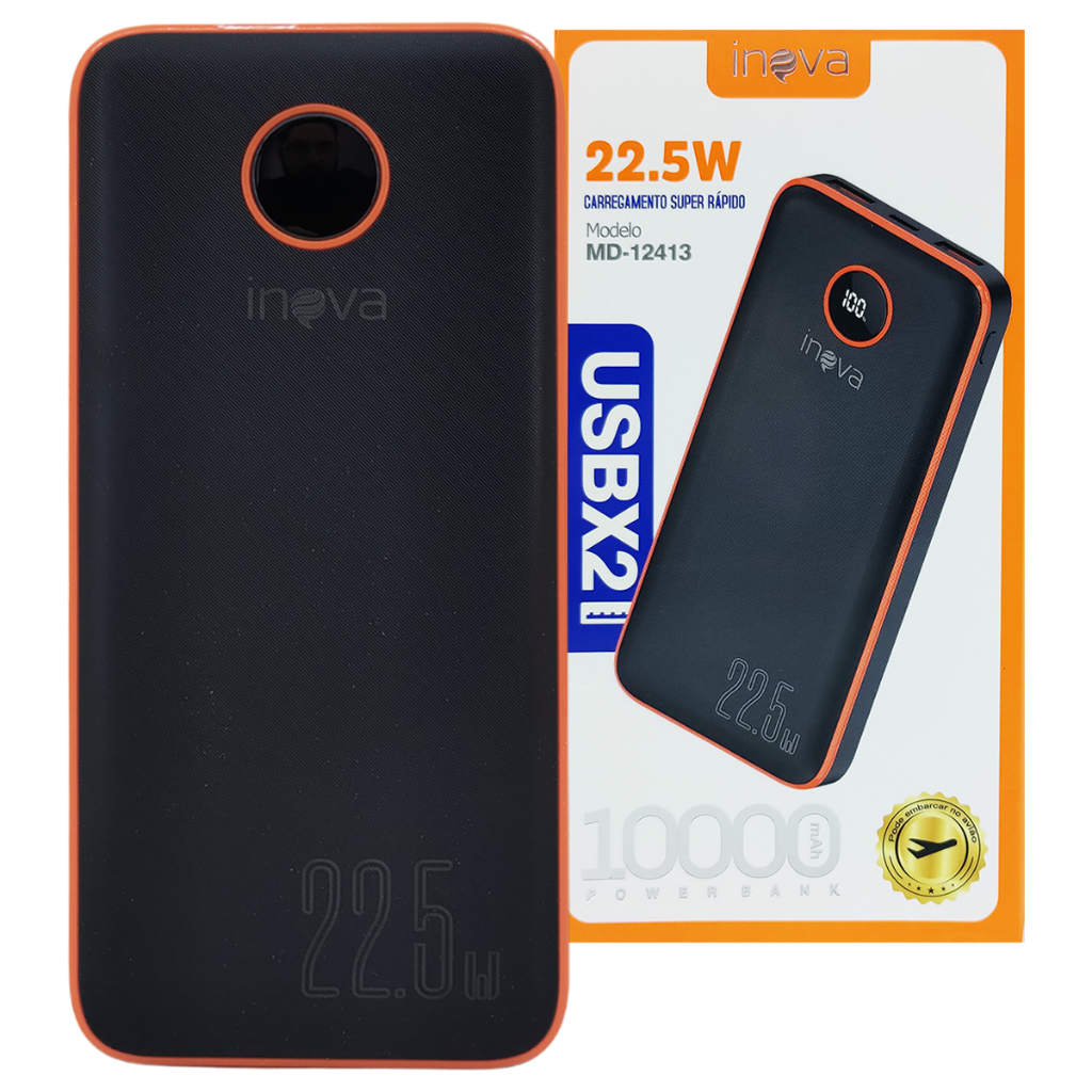 Carregador Portátil Power Bank 22.5W Turbo 10000mAh 2 USB Original Inova