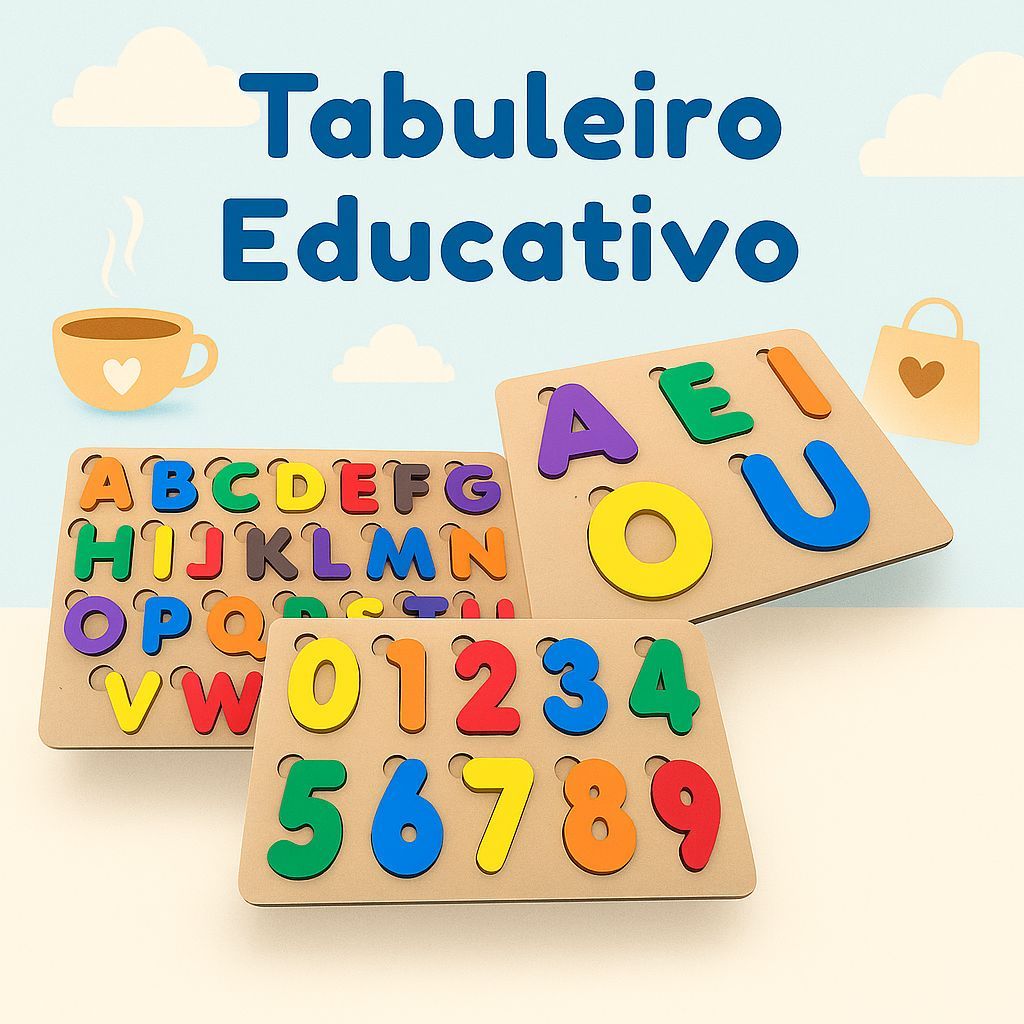 Kit 3 Tabuleiros Alfabetização: Alfabeto Numerais Vogais, Montessori Autismo TDAH Escolar MDF/EVA