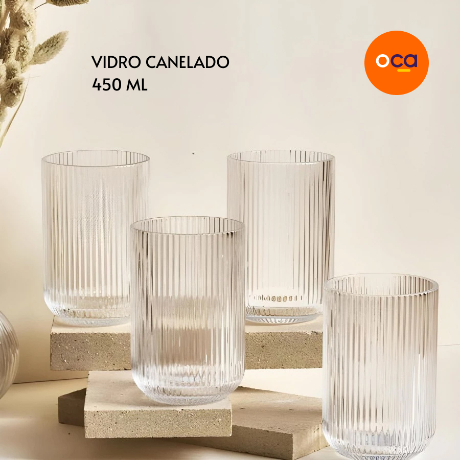 Jogo de Copos Água Suco Canelado Versalhes Transparente 6 unidades 450ml