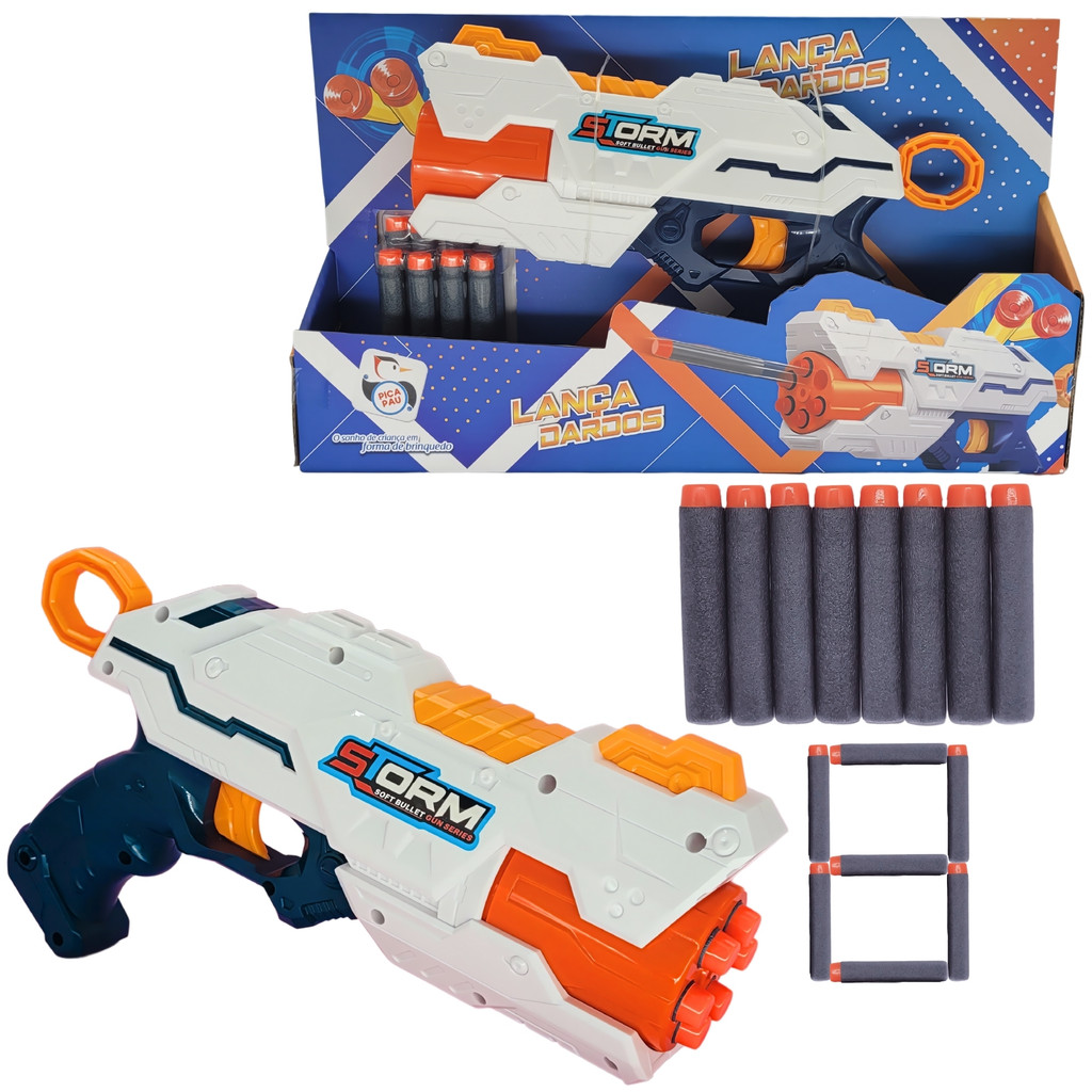Arminha Infantil Pistola Storm Lança Dardos Espuma 8 Un