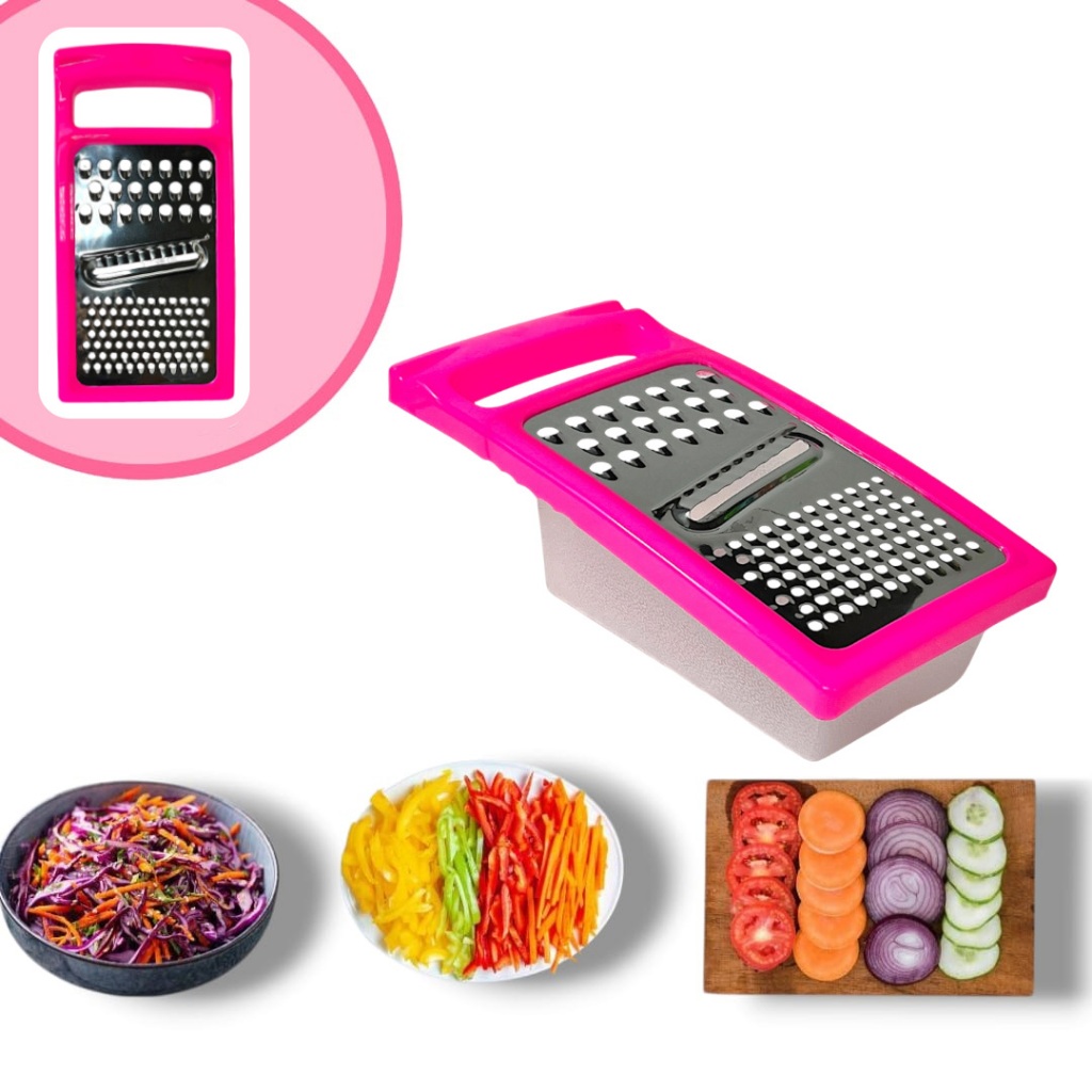 Ralador Inox 3 em 1 com pote Descascador Cortador Fatiador de Legumes e Vegetais