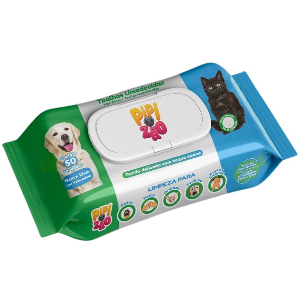 Toalha Umedecida Pipizão para Cães Pet Gatos C/50un