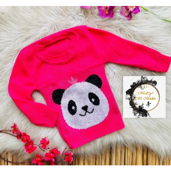 Blusa Infantil de Lã Panda Gola redonda