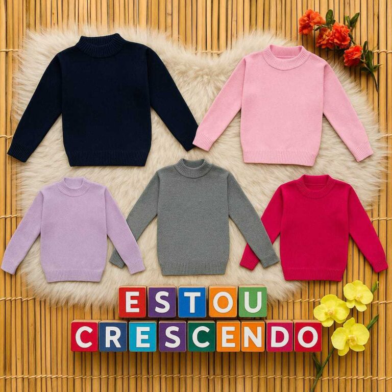 Blusa Infantil Feminina Lã Gola Alta Lisa Inverno