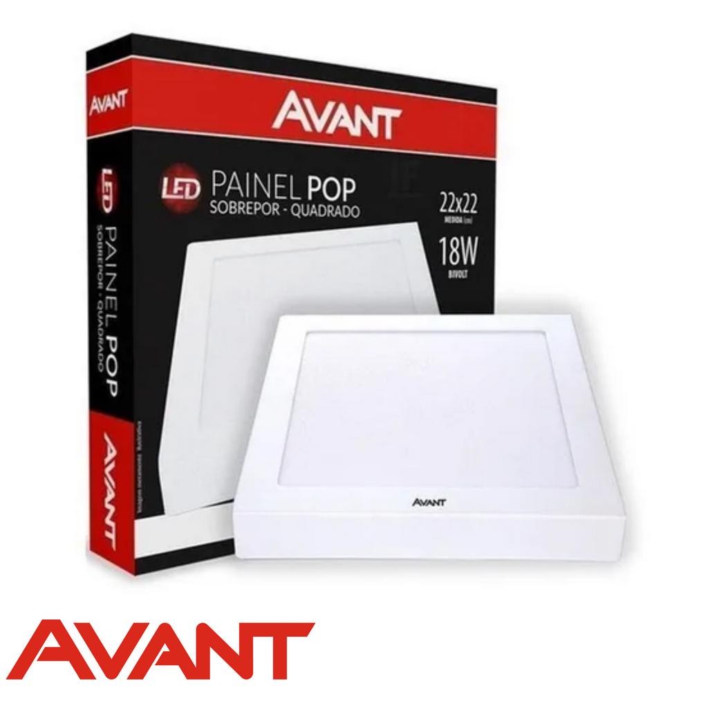 Luminária Plafon Led Painel 18W 22×22 Quadrado Redondo Embutir / Sobrepor 6500k / 3000K  Avant Elgin