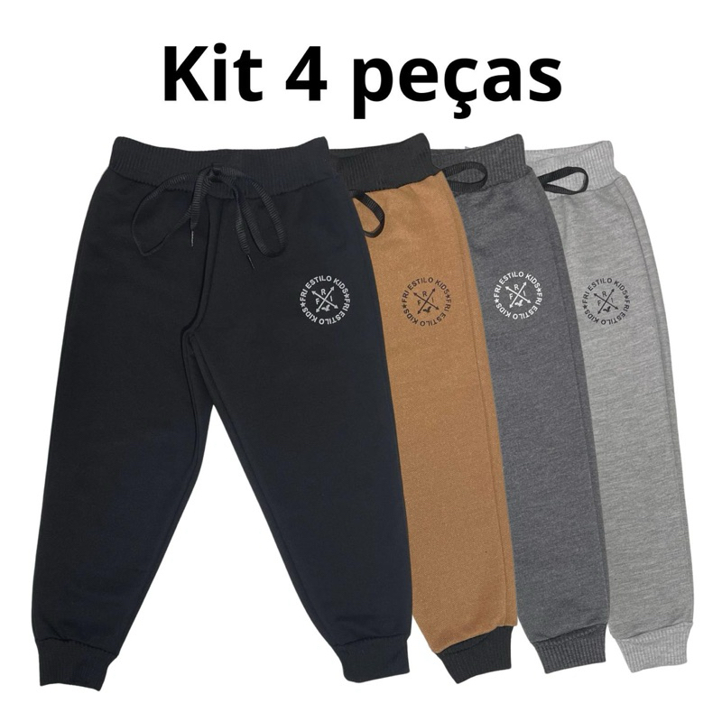 Kit 4 Calças infantil  Moletom Moletinho Menino/Menina com cadarço