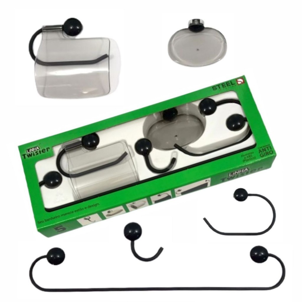 Kit Acessorios Para Banheiro Twister 5 Peças Preto Antigiro
