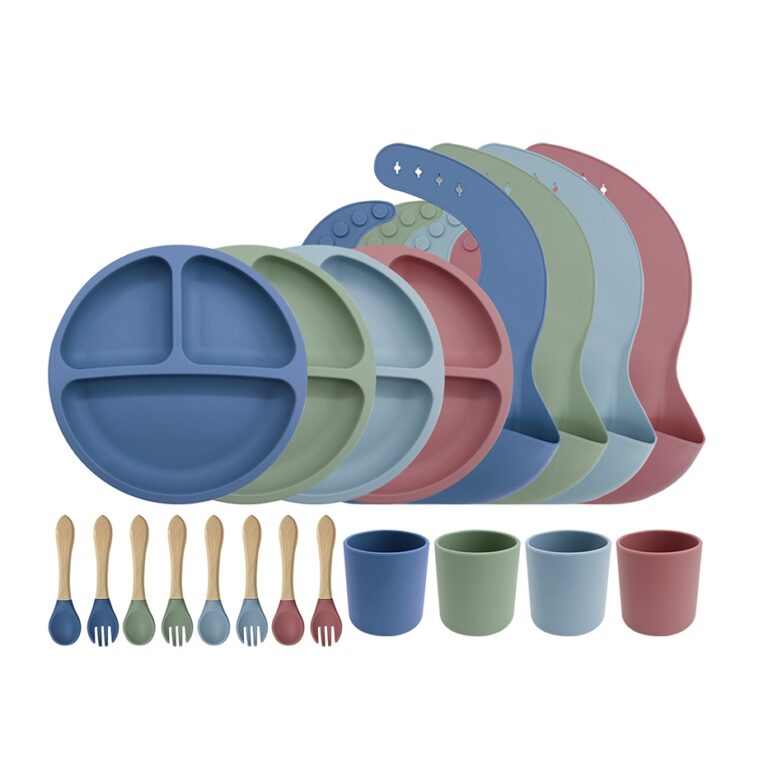 5Pcs Talheres bebê silicone Com Ventosa Canudo Co