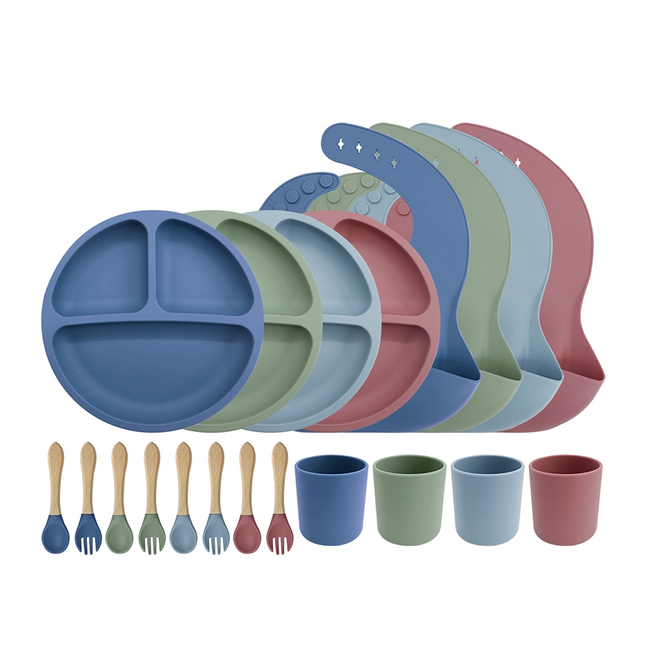 5Pcs Talheres bebê silicone Com Ventosa Canudo Colher Babador Garfo livre de BPA