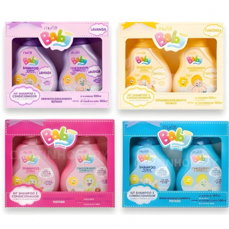 Kit higiene Infantil MURIEL BABY Shampoo e Condicionador Camomila Lavanda Menina Neutro ou Menino Ne