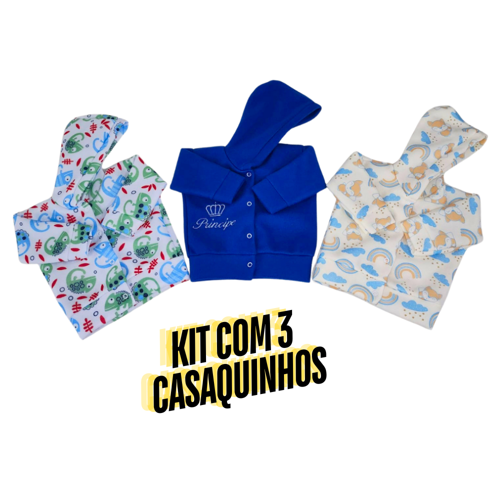 Casaquinho De Bebê  Inverno Soft Capuz-KIT COM 3 – Menino Menina