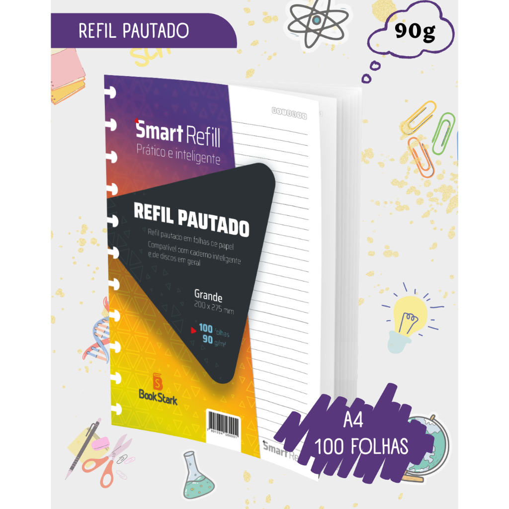Refil Pautado Para Caderno Inteligente 11 Discos 200x275mm 100 Folhas Grandes