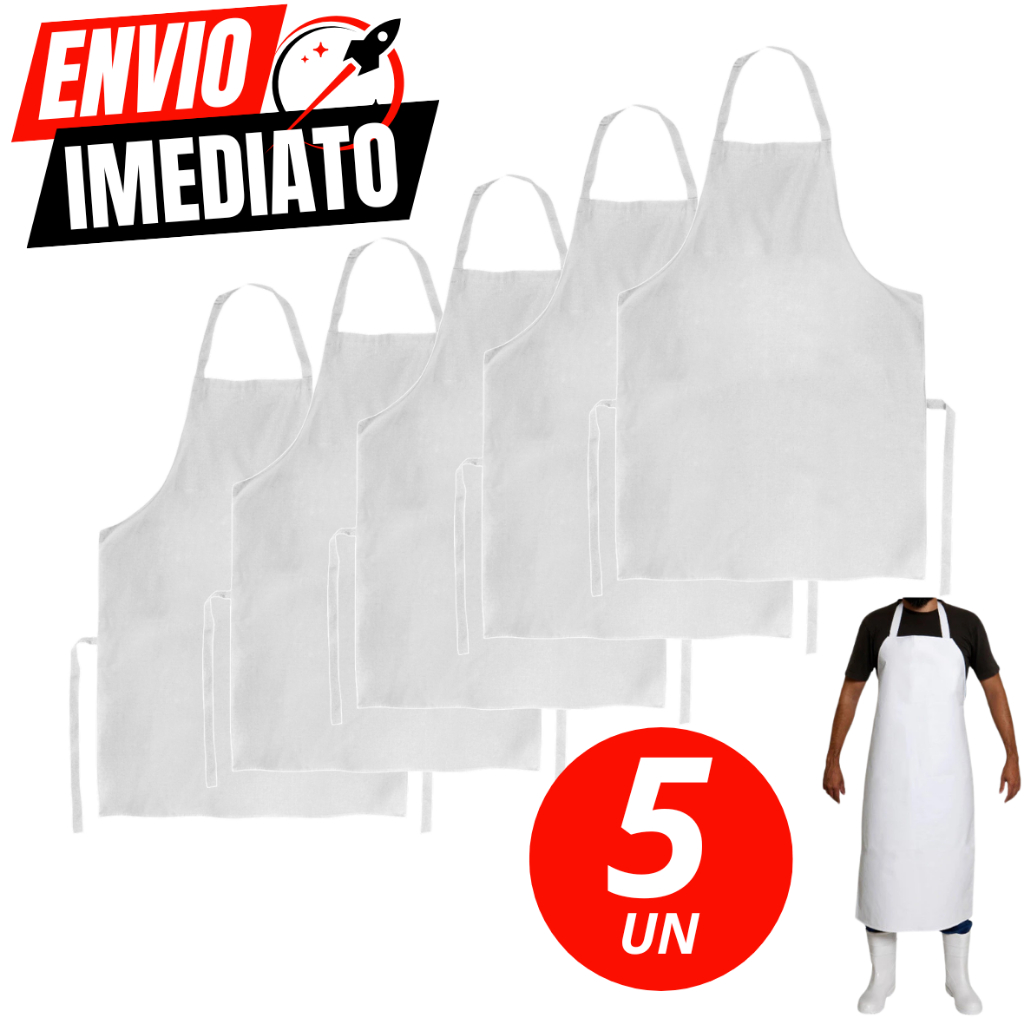 Kit 5 Avental De Oxford Branco Engate Rápido Cozinha Açougueiro Garçom Churrasqueiro Peixaria
