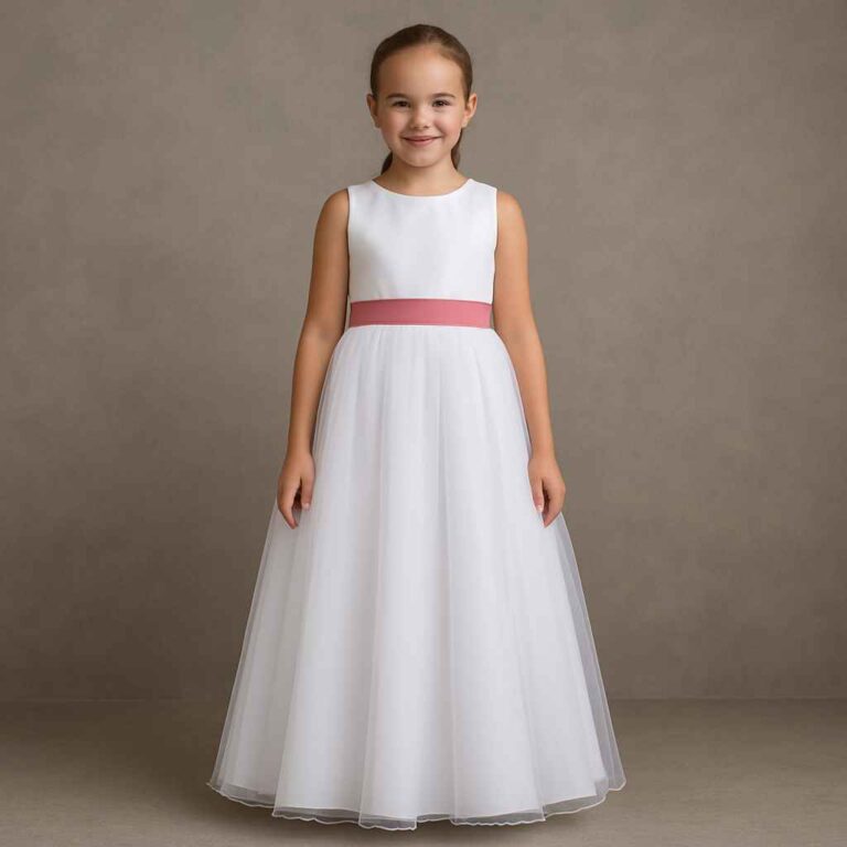 Vestido Longo Branco Dama de Honra Faixa Rose Rosa