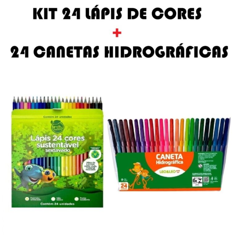 Kit 24 Lápis De Cor E 24 Canetinhas Hidrográfica