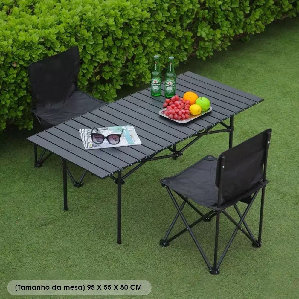 Mesa Portátil Dobrável Camping Acampamento Churrasco Varanda Pesca Preta