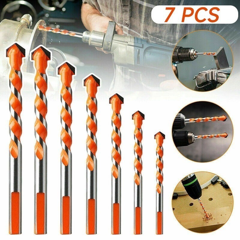 Kit 7 Brocas Profissionais de Tungstênio 3-12 mm  Para Vidro, Cerâmica, Concreto e Metal