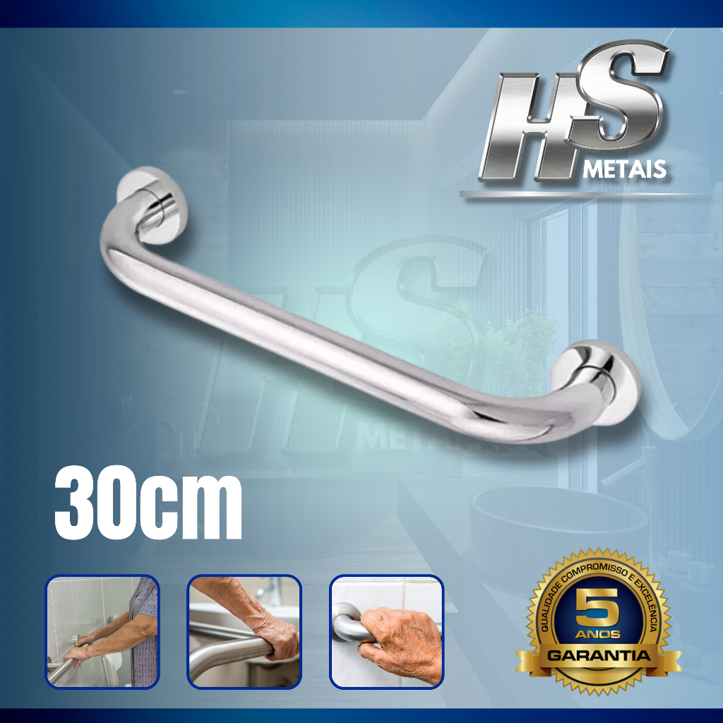 ALÇA DE SEGURANÇA 30CM PARA BANHEIRO BARRA DE APOIO CORRIMAO IDOSO DEFICIENTE CADEIRANTE