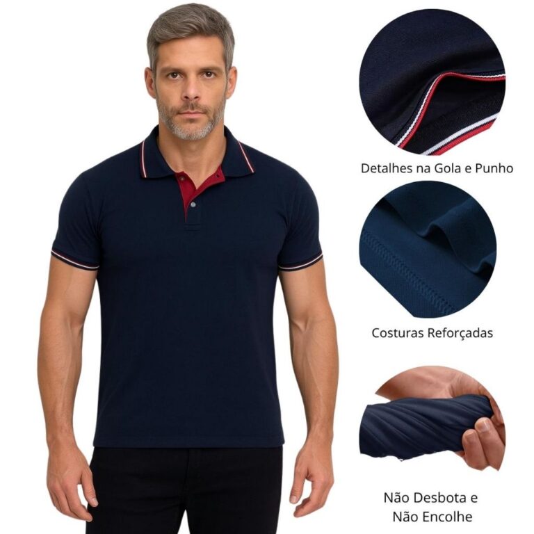 Camisa Polo Masculina Slim 100% Algodão Premium C